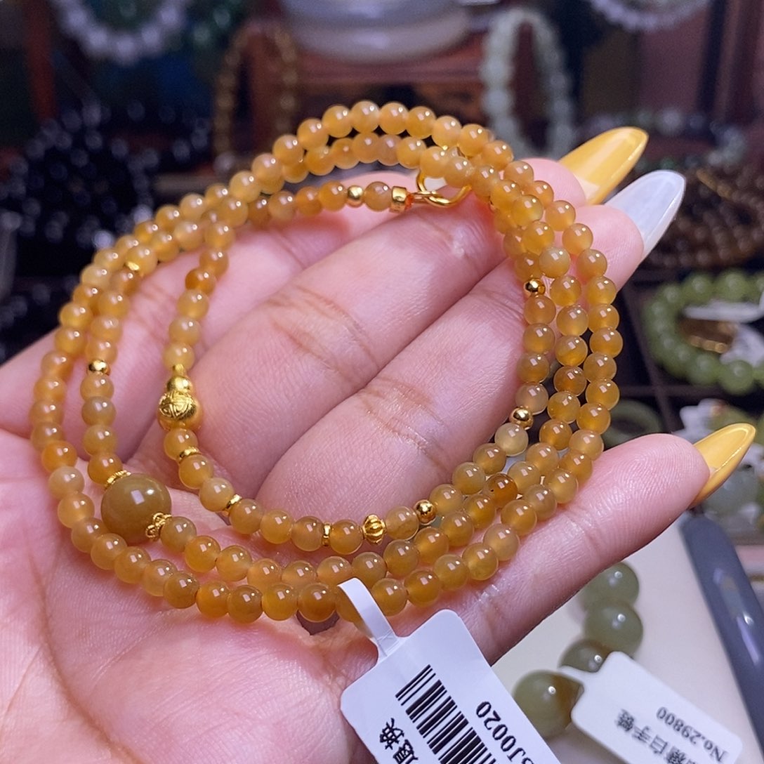 和田玉未镶嵌颈饰且末糖料约4mm项链