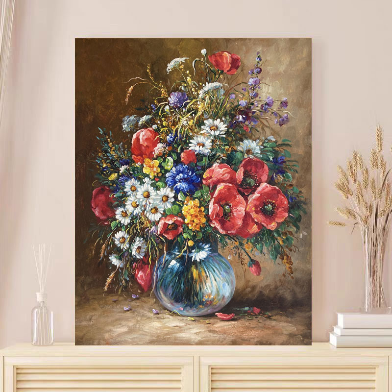 定金《繁花入甁》50*60含内框，刘春建手绘油画装饰画客厅背景墙挂画