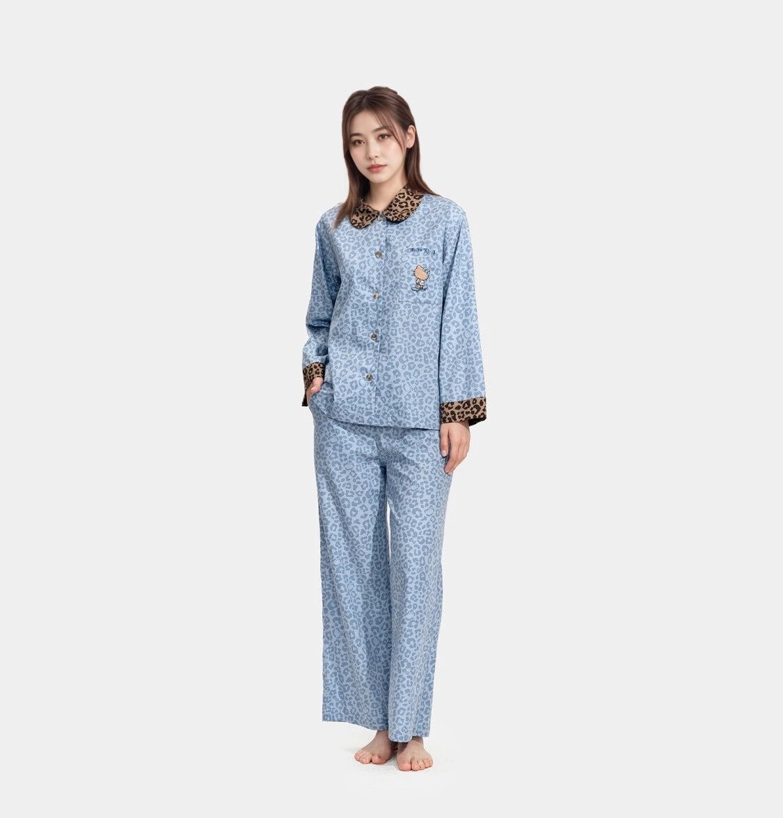 【野-豹纹黑皮KT长袖套装】新潮牌可外穿天丝棉居家服套装