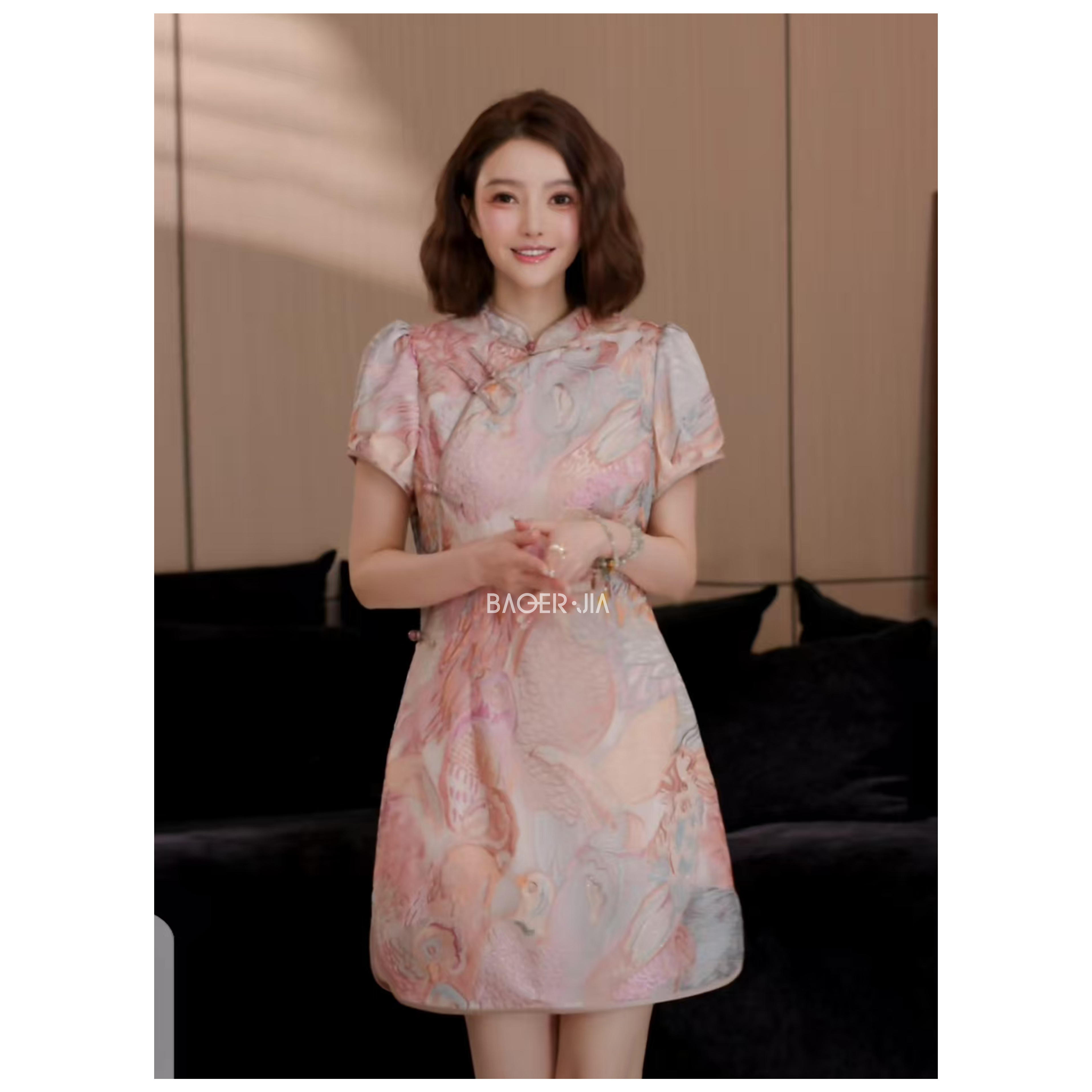 国潮-【名门淑女】宝儿家含幂BE45525205XQ夏季金刚鹦鹉刺绣连衣裙