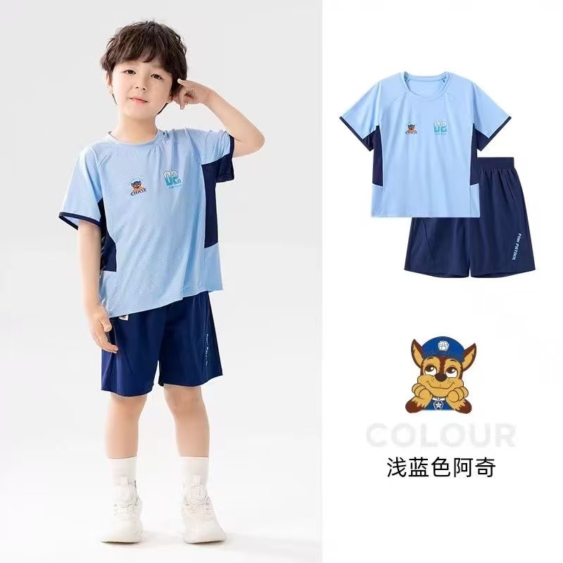 汪汪队男童夏装套装2025新款儿童运动冰丝速干套装男宝夏短袖短裤