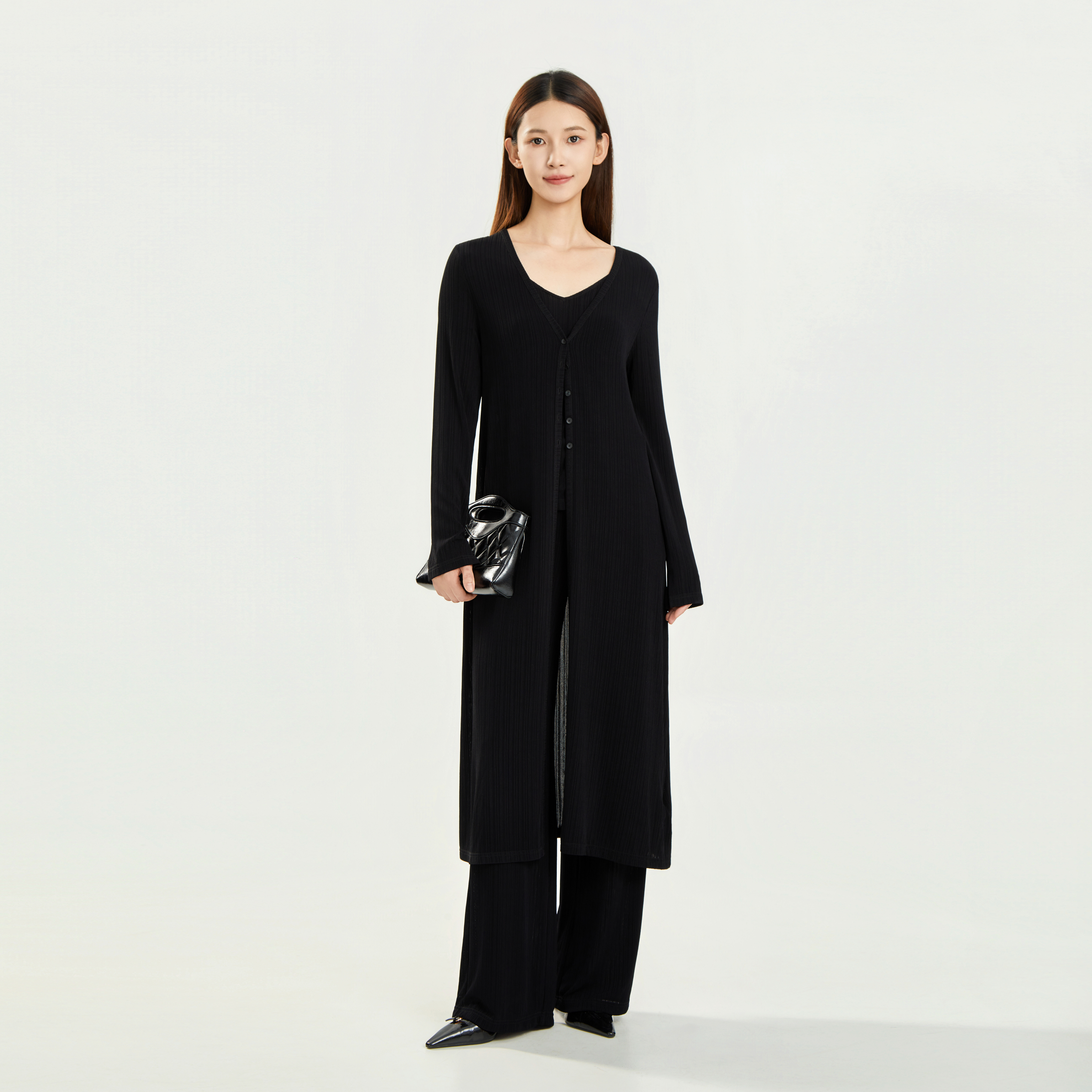 亿领2025新品女薄款法式显瘦长款长袖针织衫开衫W35252-2081-11-B