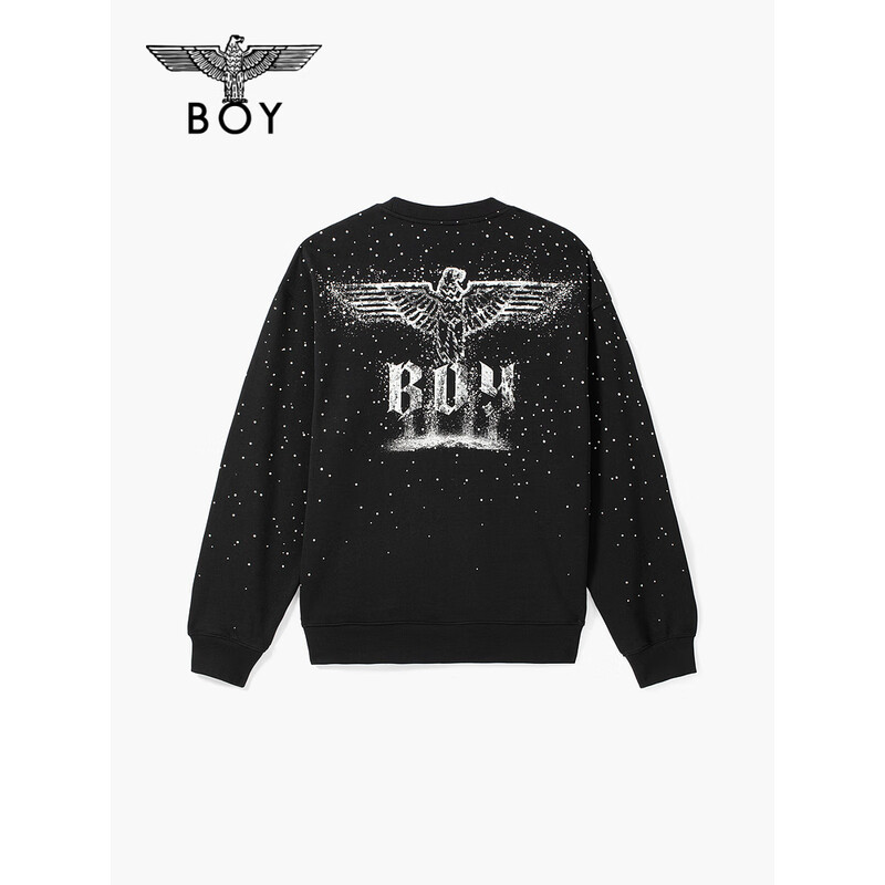 BOY LONDON25秋季新款印花老鹰烫钻圆领情侣款长袖卫衣N03902