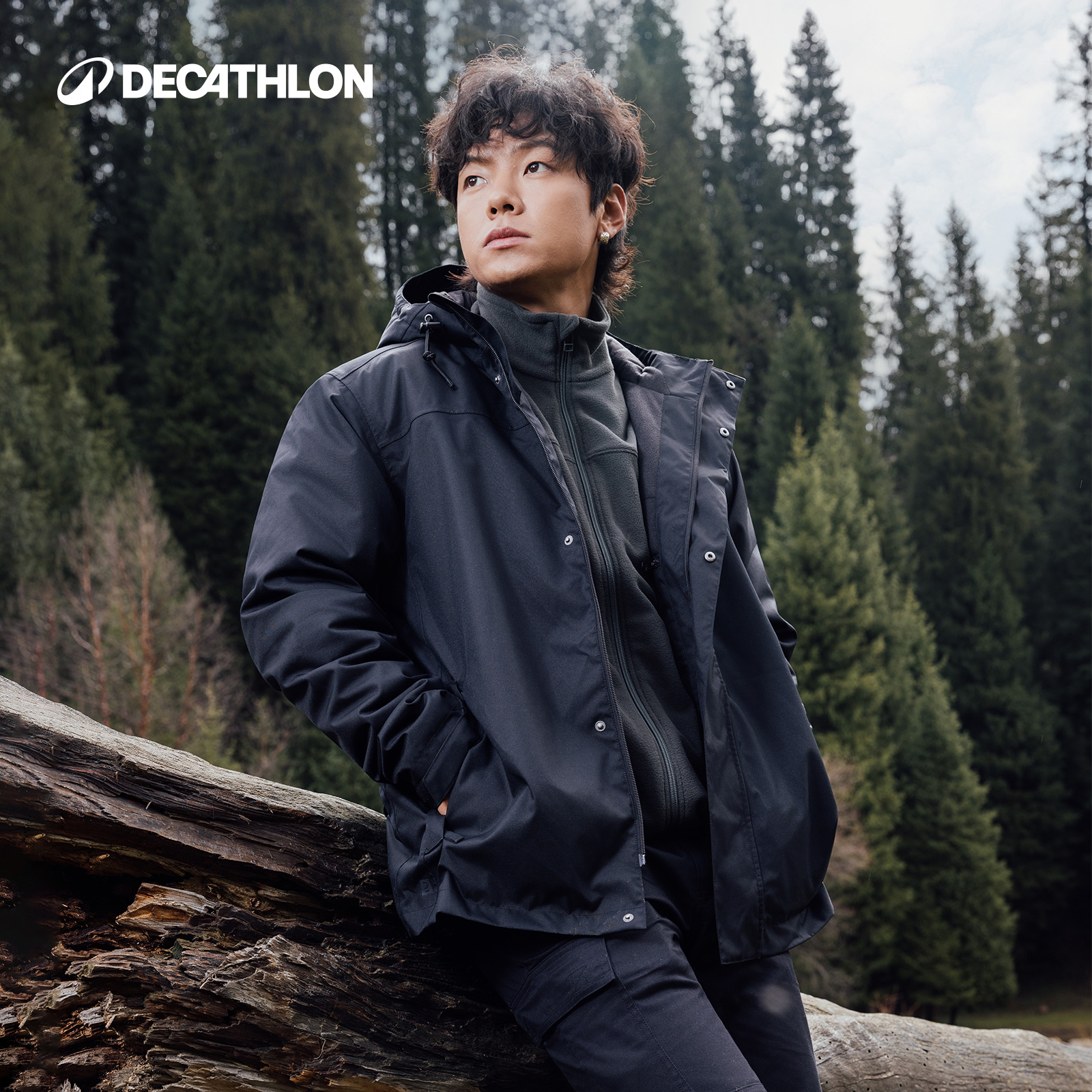 迪卡侬官方棉服大衣户外服装迷彩防寒服夹克男防水外套运动343083