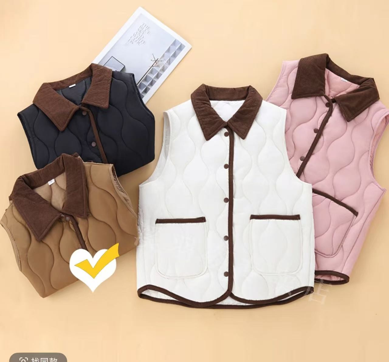 冬季女款棉马甲背心外穿加厚新款爆款大码秋冬马夹外套夹棉（翻领)