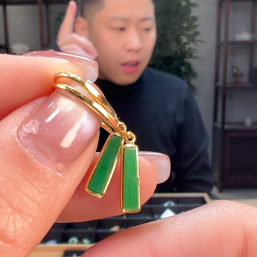 翡翠耳饰银S925镶嵌耳环44