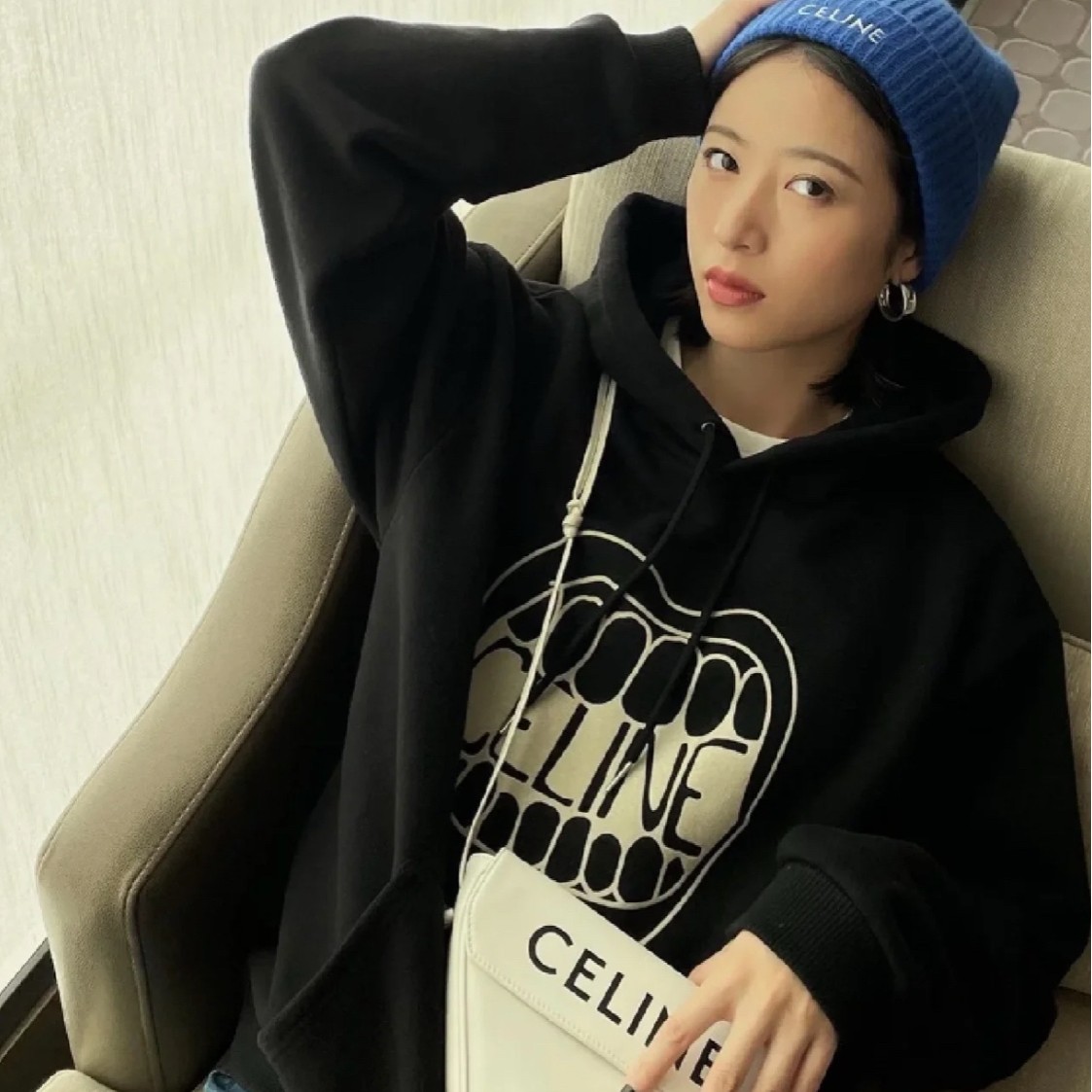 95新 Celine/思琳 zt9 图案印花logo帽衫 M码/95新/007817