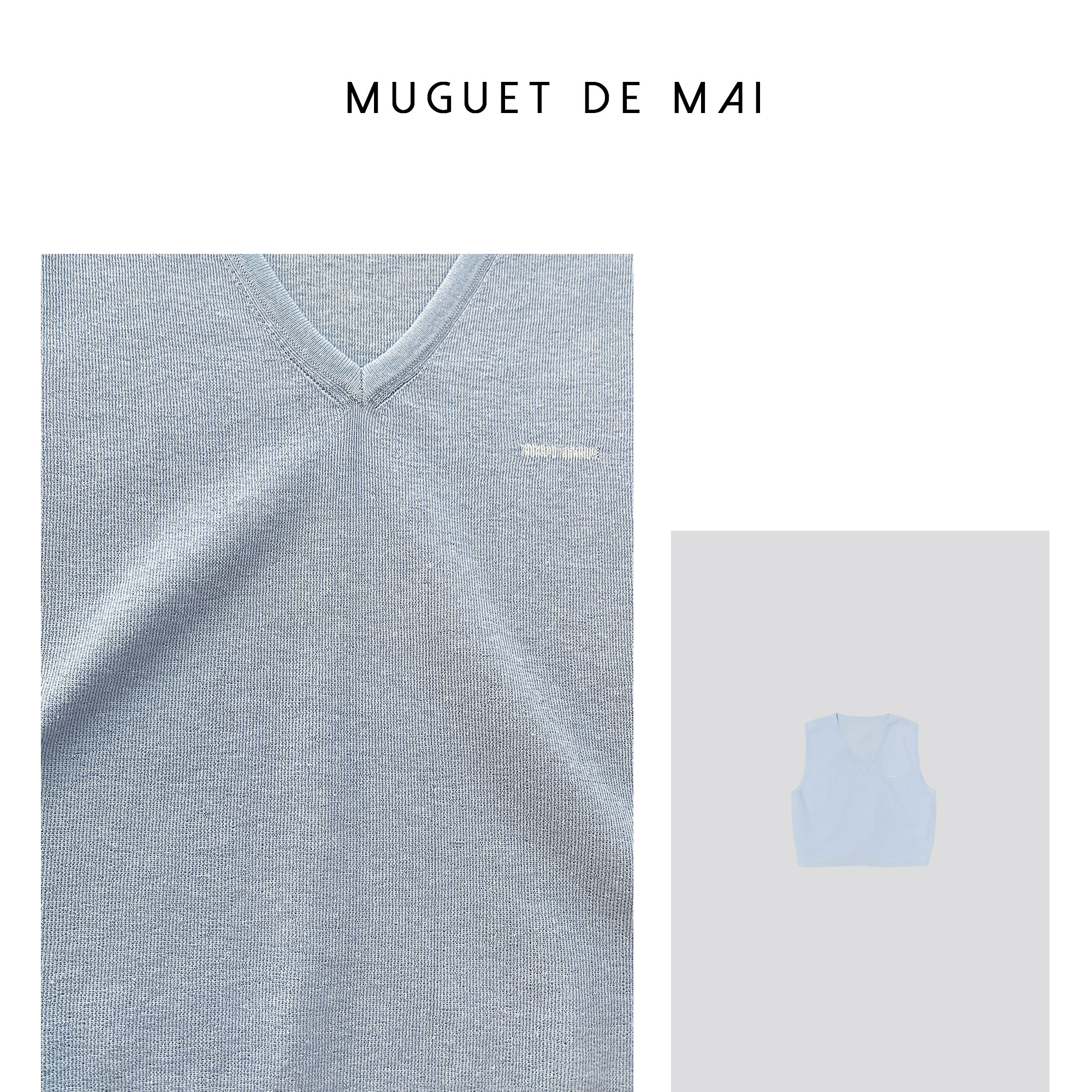 【MGDM】亚麻混纺针织V领马甲 蓝马甲 JIP24003