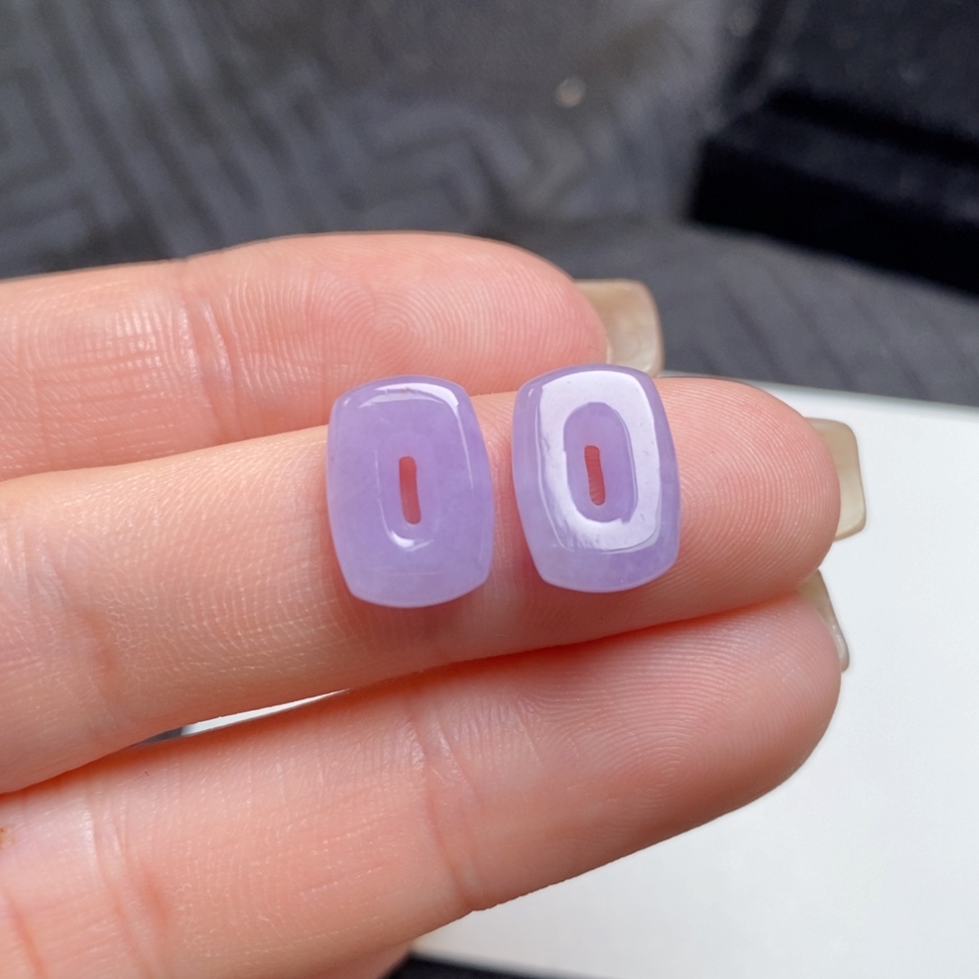 翡翠未镶嵌耳饰冰紫小方糖