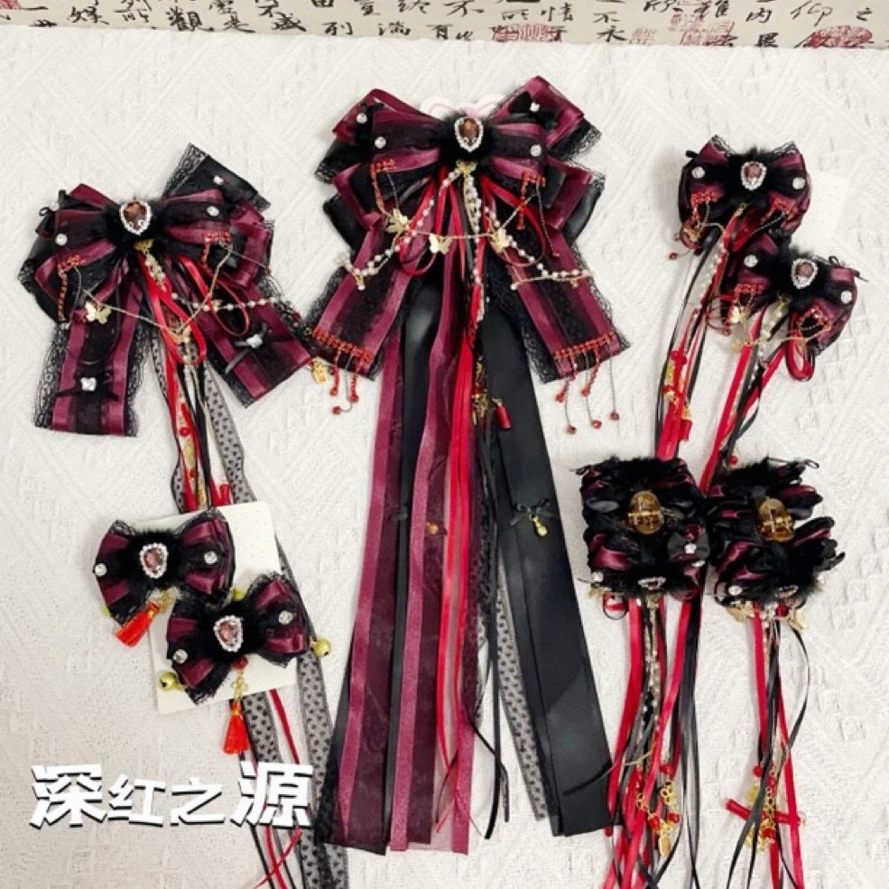 《深红之源》新款国风长飘弹簧夹古风洛丽塔发饰