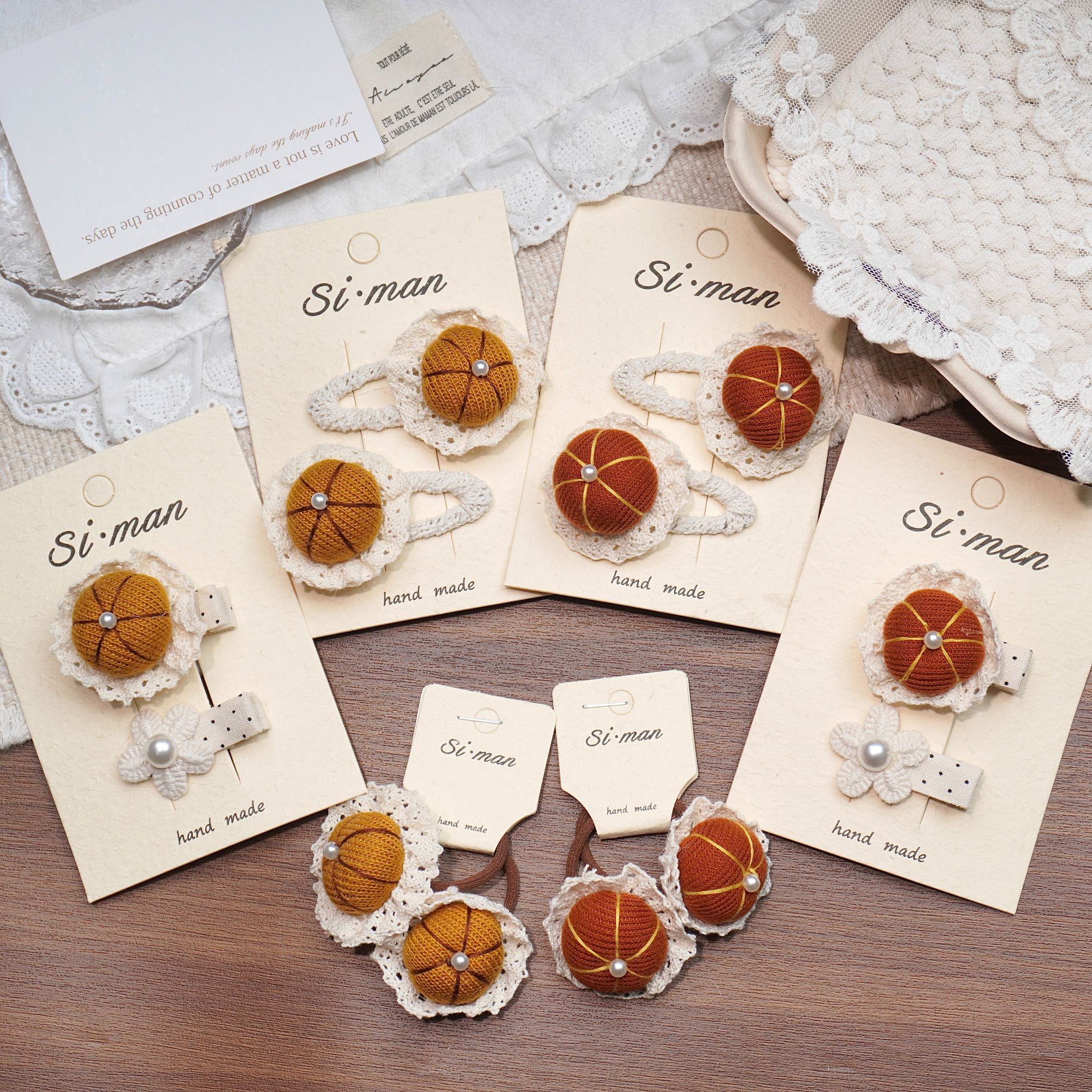 满9.9飞 秋冬新款蕾丝花边南瓜布艺儿童发夹刘海夹碎发夹女孩发绳