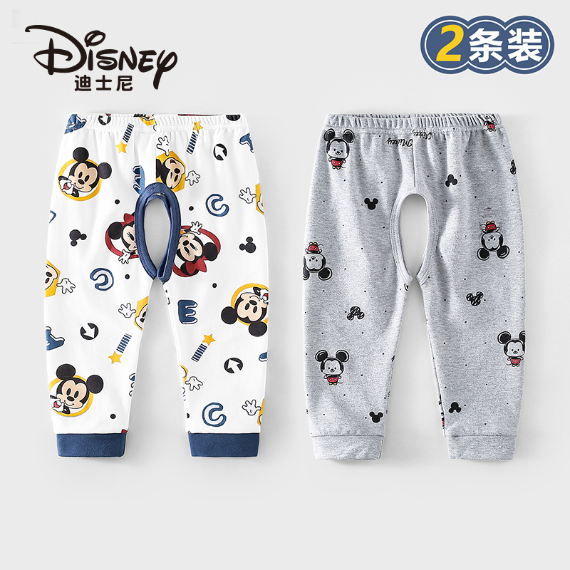 Disney/迪士尼宝宝亲肤纯棉开裆裤宽松透气春秋婴儿可爱裤子2件装