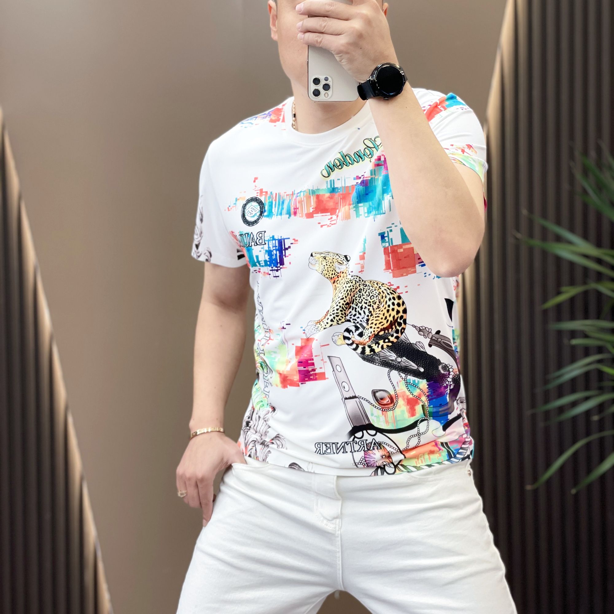 2025夏季男士新款圆领印花潮牌透气薄款休闲个性短袖T恤休夏款