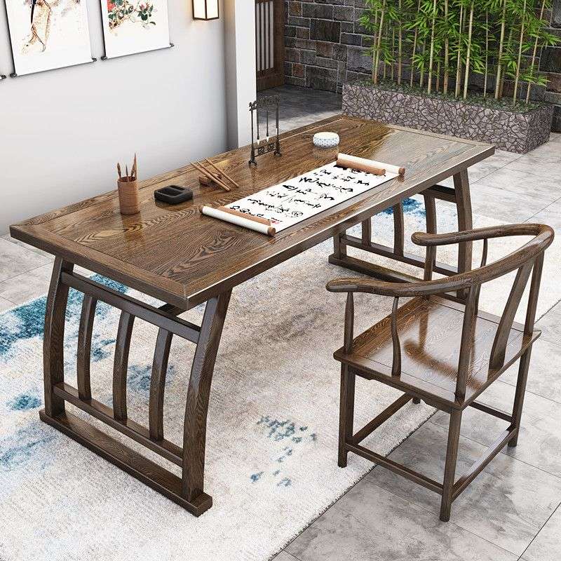 新疆西藏包邮实木书桌新中式榆木仿古马鞍桌古典家用书法桌写字台