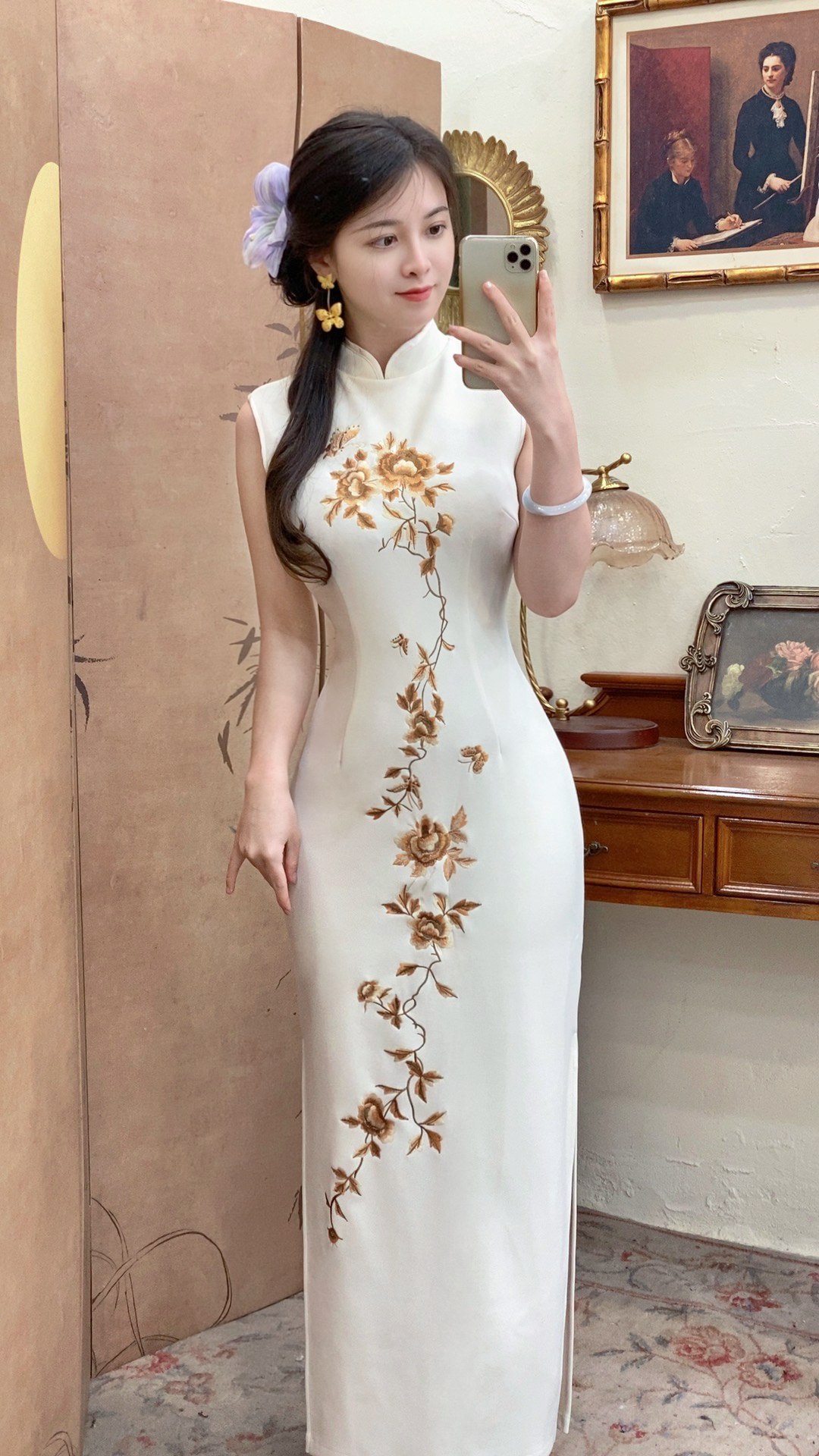 予溪自制【浮光】新中式国风高级刺绣修身改良旗袍裙