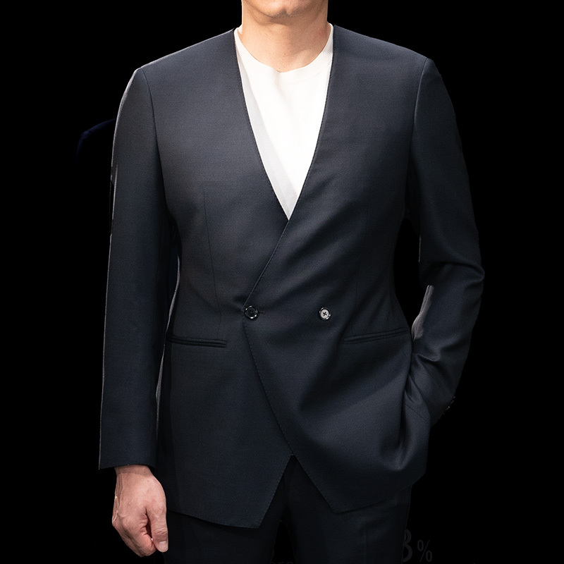 3% Three percent【TALLIA面料】意大利进口黑色无领半麻衬正装套装