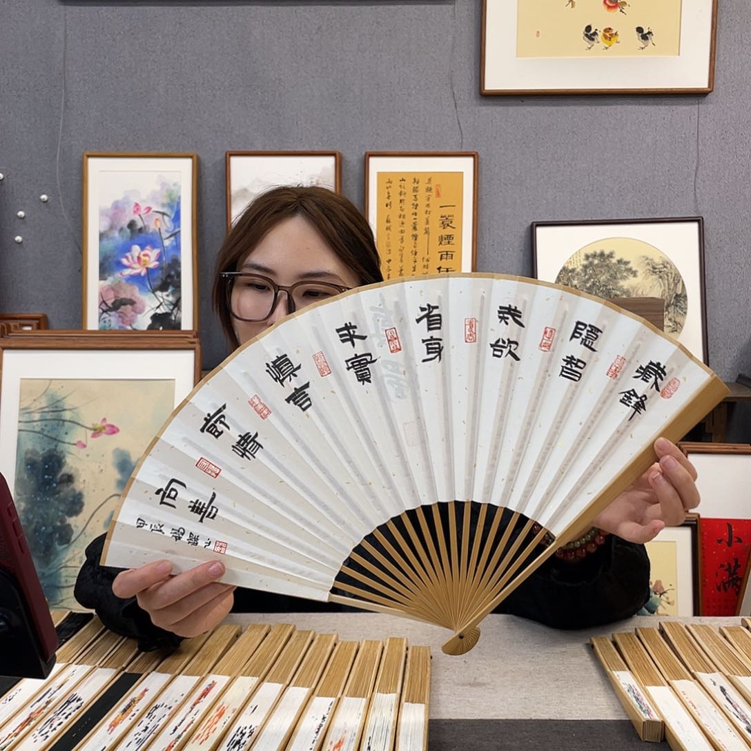 国画95寸玉竹-纯手绘-文玩扇骨（默认粘好）藏锋