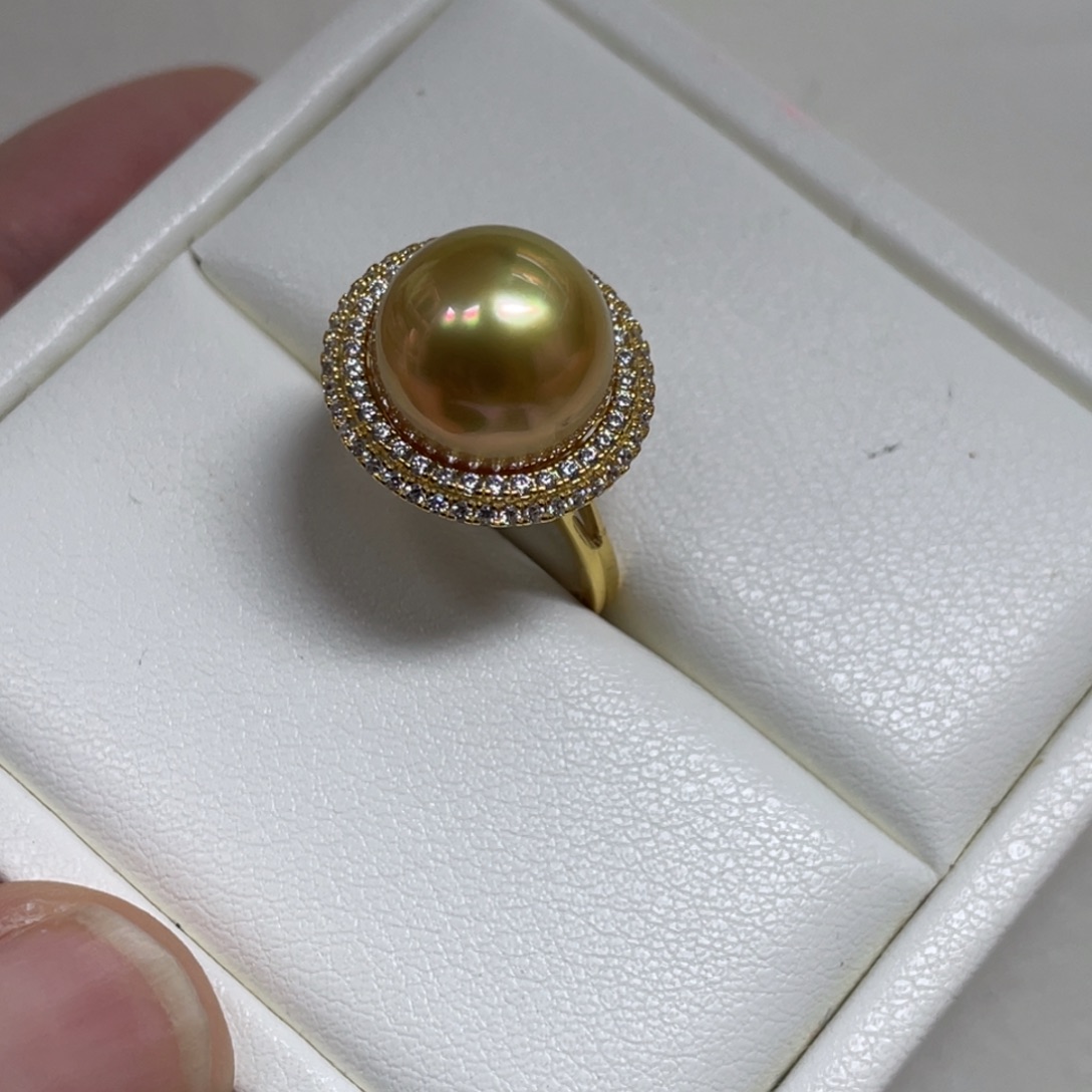 海水珍珠戒圈银S925镶嵌12.3mm