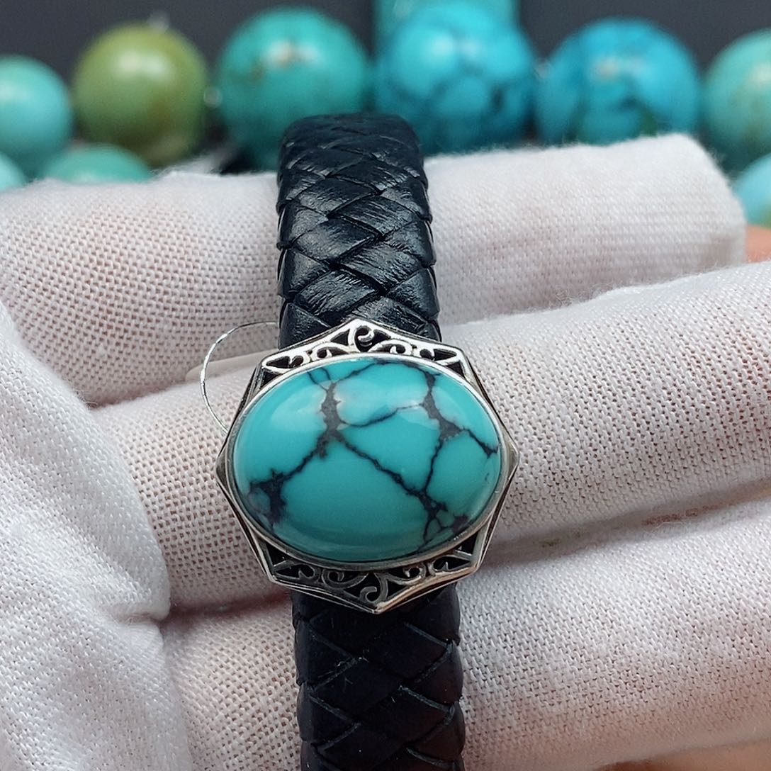 亮***子绿松石银S925镶嵌配饰