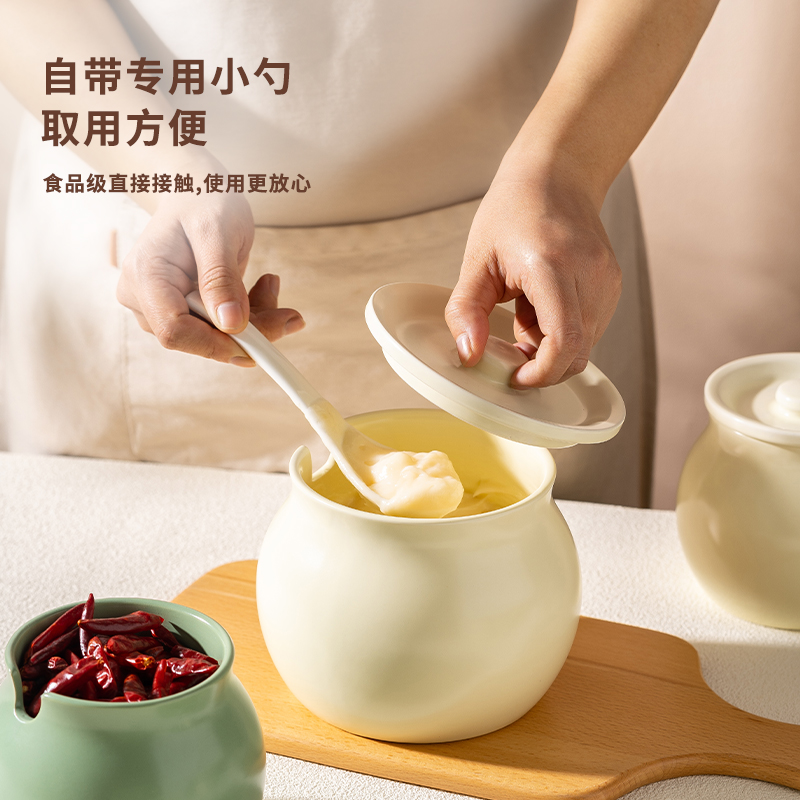 猪油罐陶瓷加厚带盖配同款勺子轻奢防烫正宗景德镇餐具套装家用