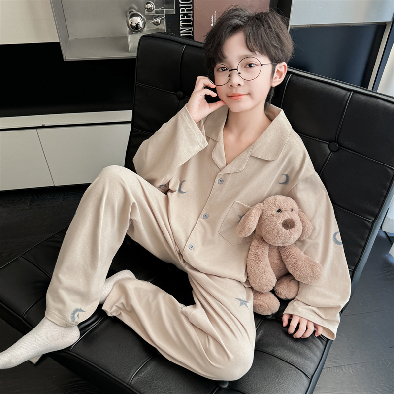 儿童睡衣2025新款春秋中大童男童秋天家居服套装秋款空调服薄款