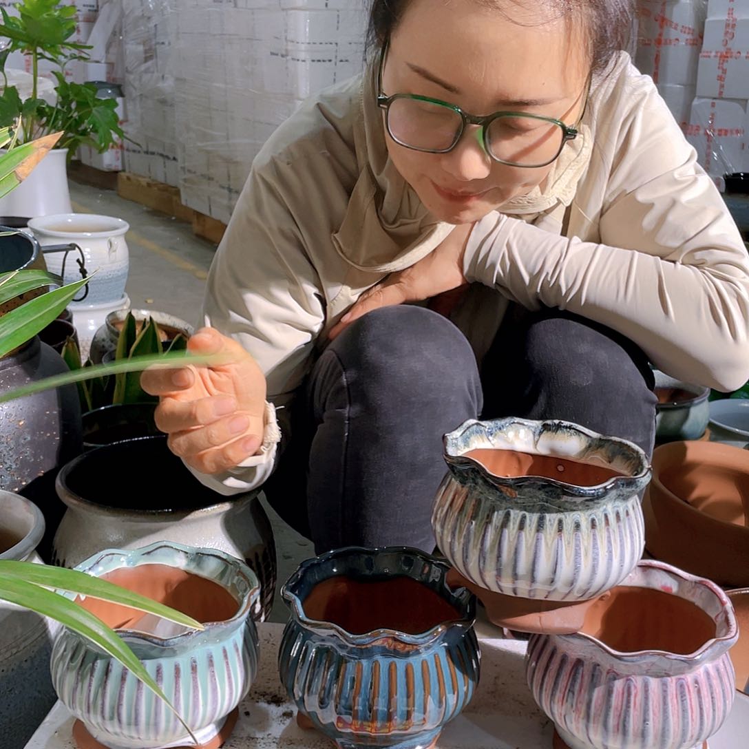 大花口陶盆四个装口口13高11