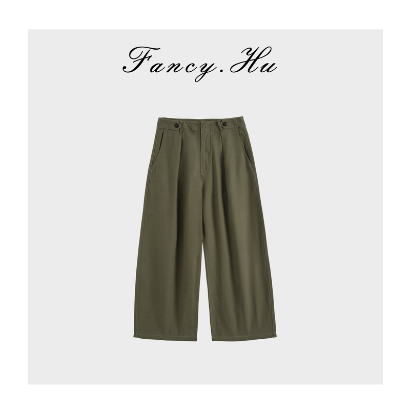 【Fancy.Hu】100棉老钱风复古调节扣休闲直筒裤FG2602156
