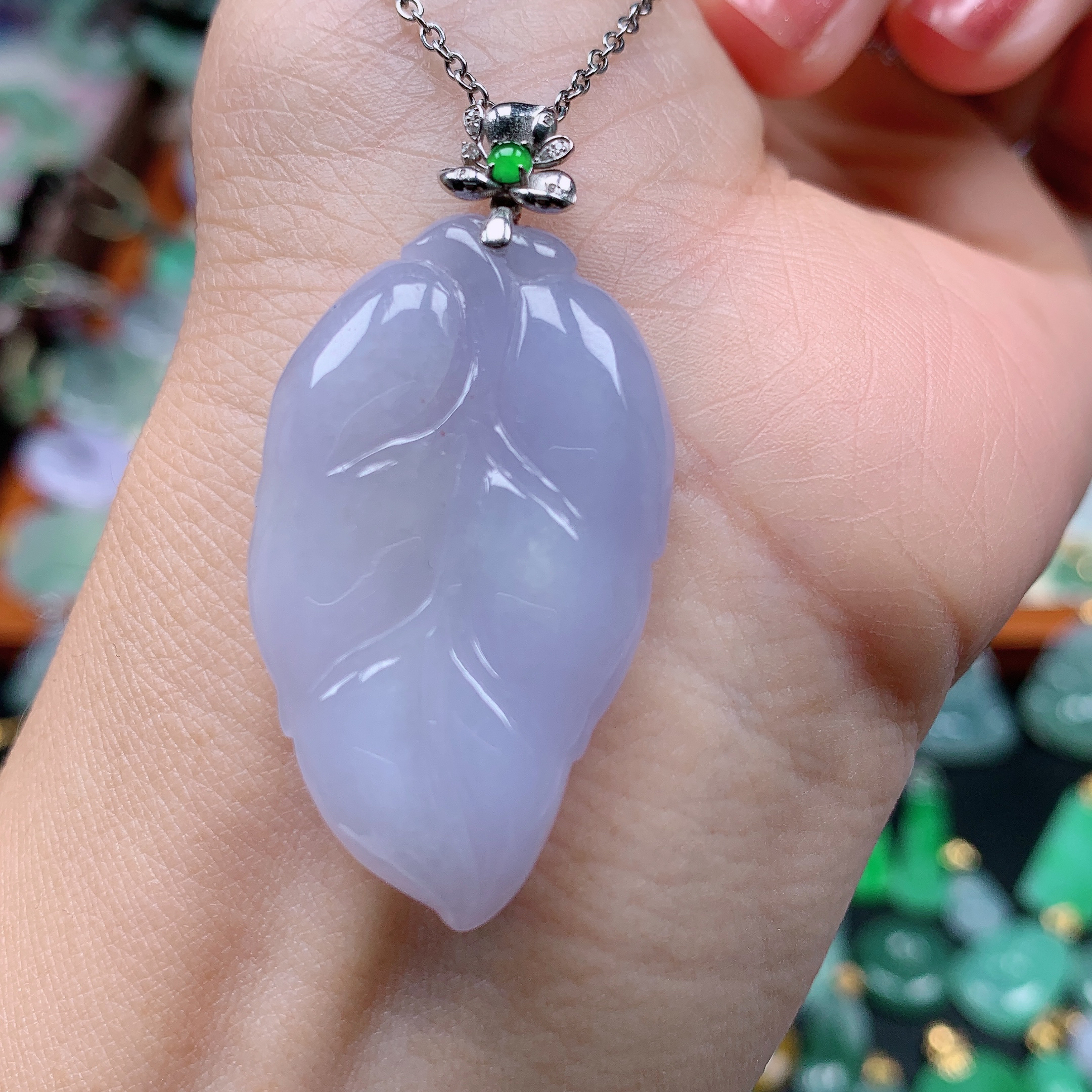 缅甸天然A货翡翠，紫罗兰叶子 编号13/1215 尺37.3-22.6-4.2