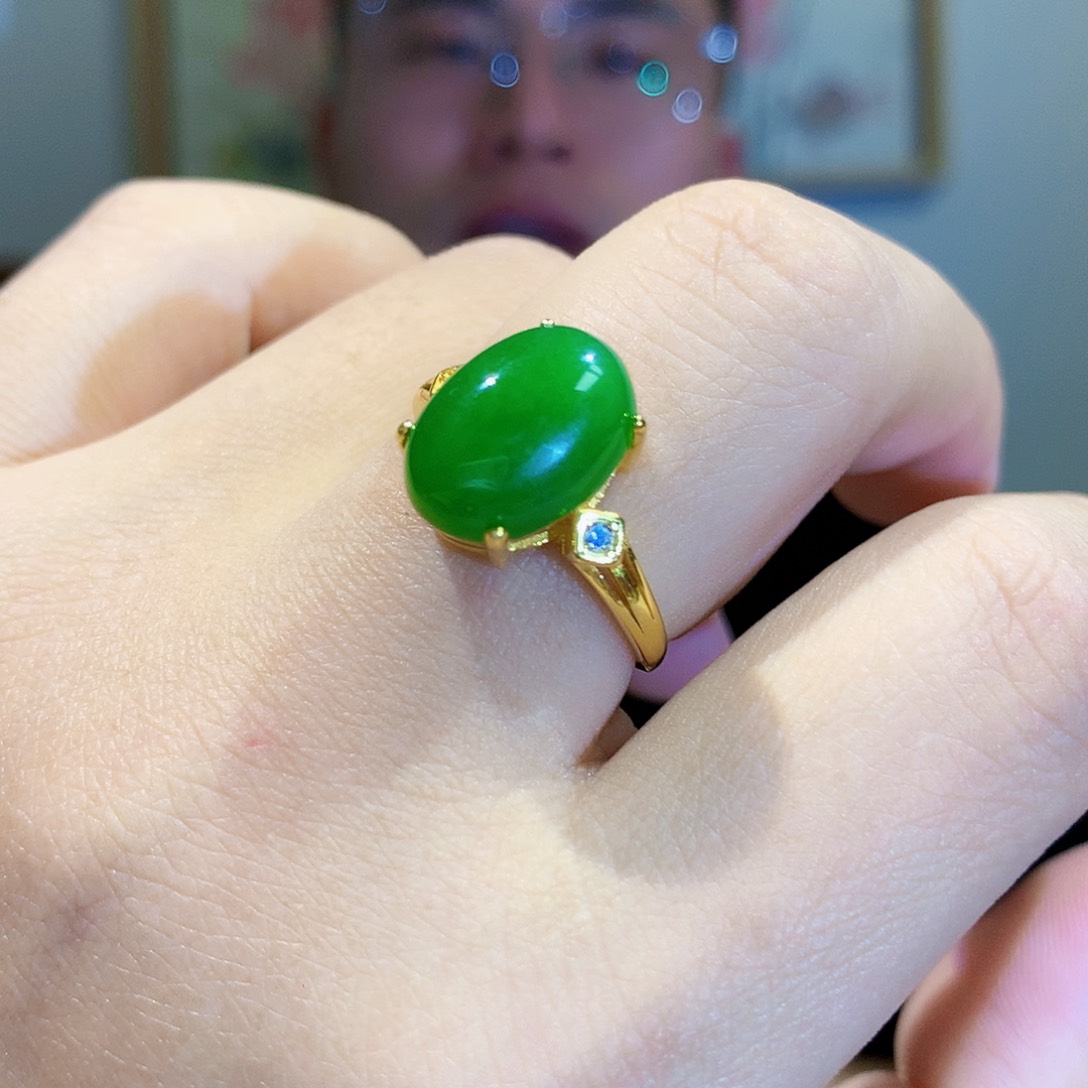 和田玉（碧玉）戒指银S925镀金镶嵌