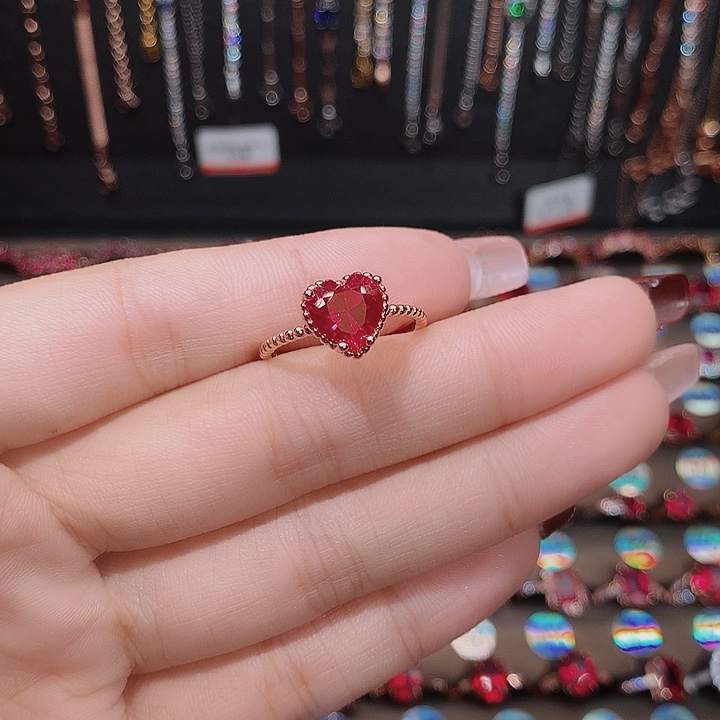 红宝石戒指银S925镶嵌8