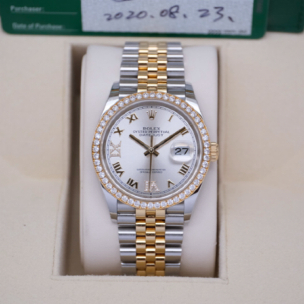 95新 Rolex/劳力士 间金日志型126283银盘镶钻2020年全套带票36mm