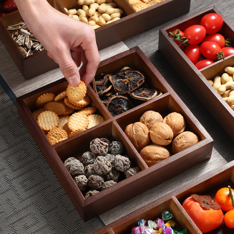 四宫格干果盘围炉煮茶点心盘水果干果盒九宫格托盘木制茶点盘2323