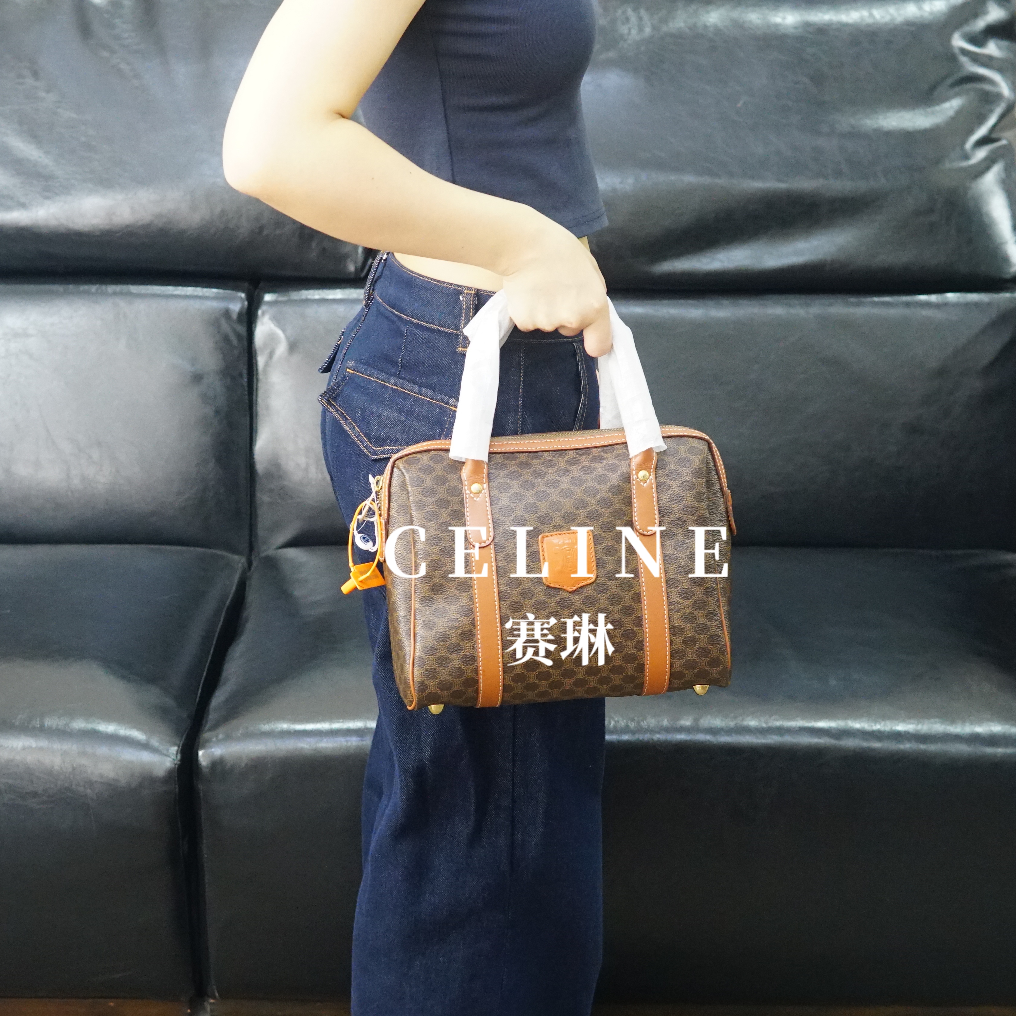 95新 Celine/思琳 老花枕头手提包/FYWJ01414030/4030/修复品