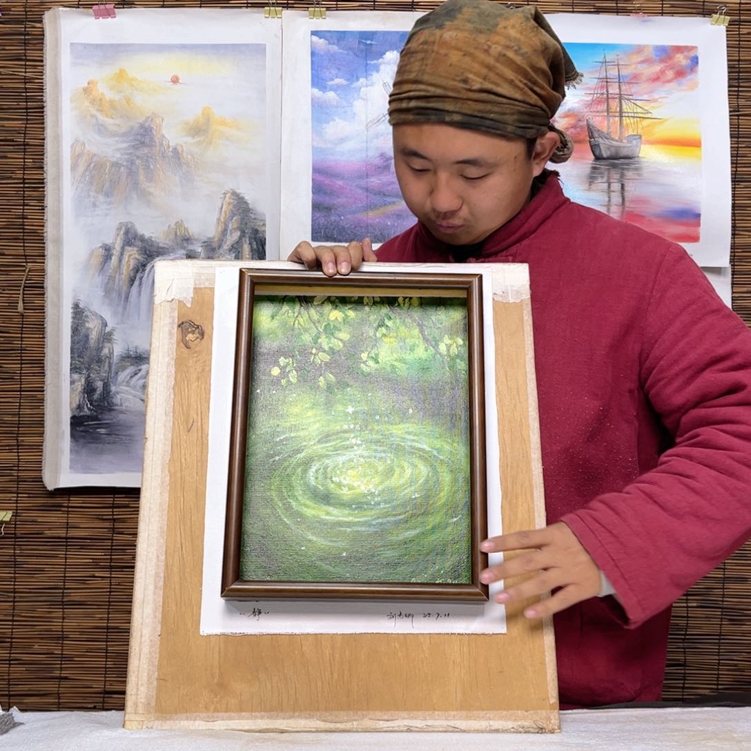 油画行路人小院绘画作品竞拍