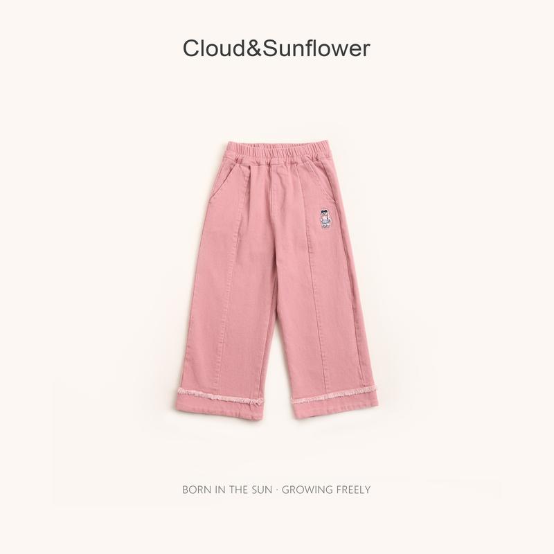 【云朵小葵】女童秋季新款小熊洋气休闲百搭宽松时尚直筒裤1114332