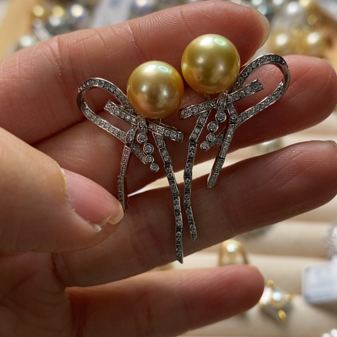 海水珍珠耳饰银S925镶嵌