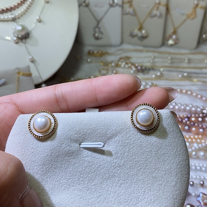 淡水珍珠耳饰银S925镶嵌