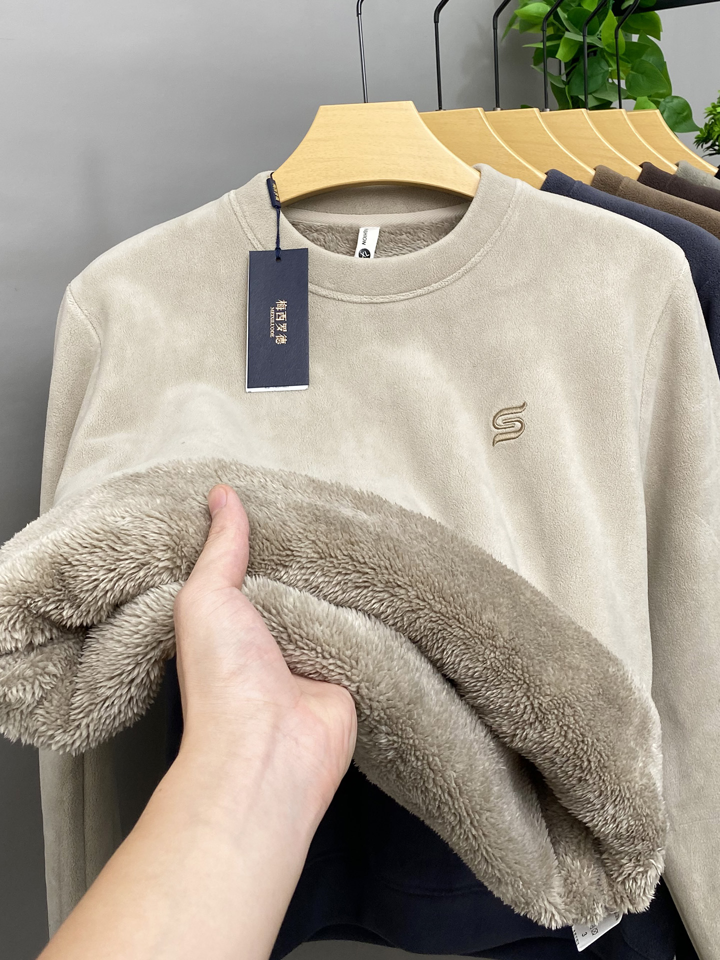 冬季特厚圆领奥粒绒卫衣男士新款加绒加厚保暖抓绒打底衫套头上衣