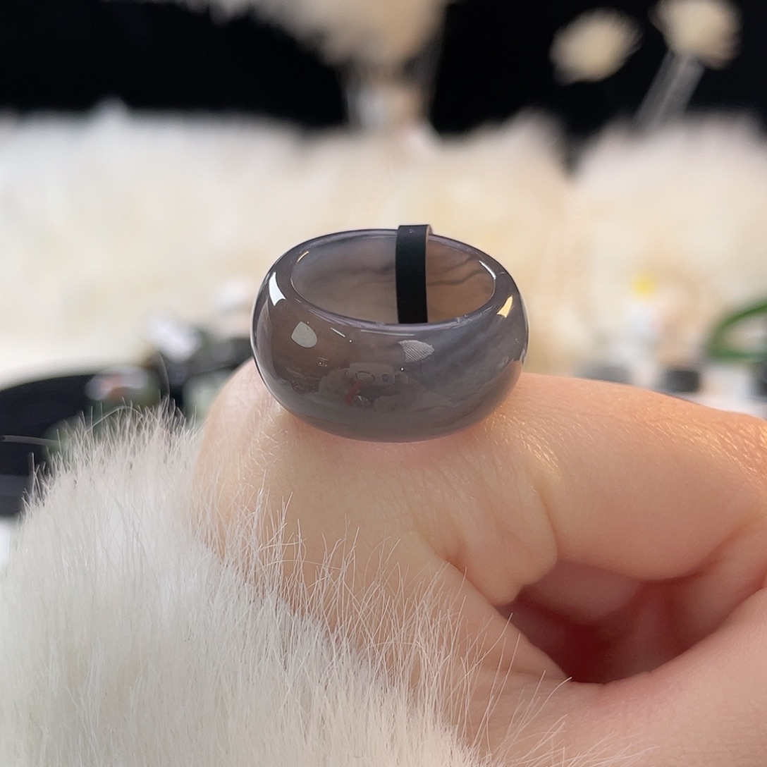 和田玉未镶嵌戒指k28 烟紫墩墩18.2mm