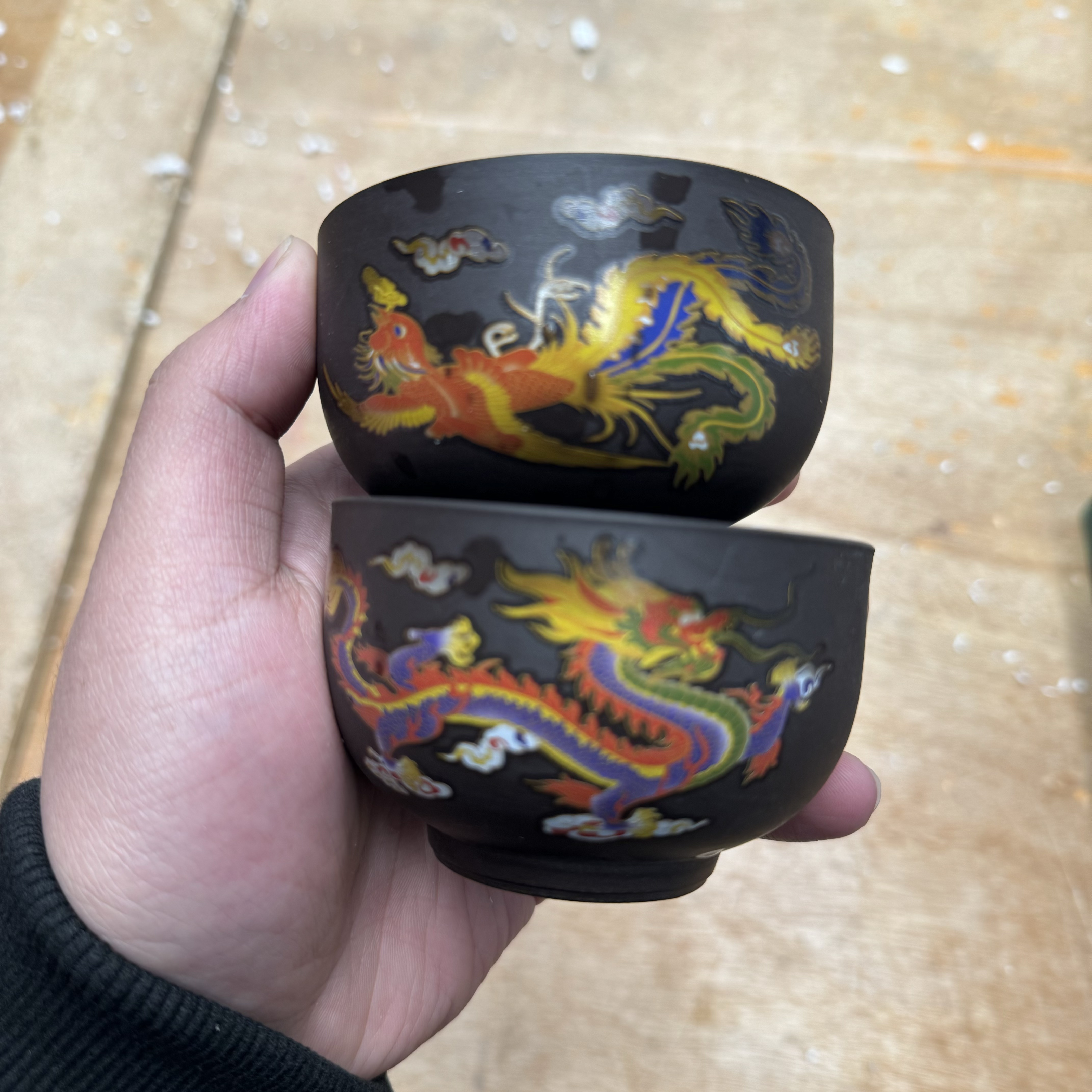 【闪购商品】黑泥紫砂变色龙凤对杯陶瓷主人杯精美 黑金（无礼盒）