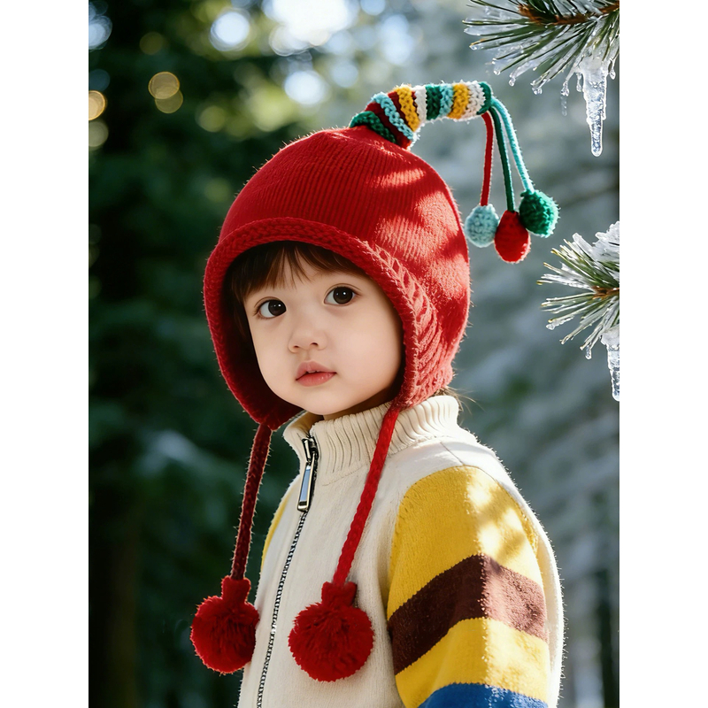 儿童帽子冬季加厚保暖男童护耳帽婴幼儿外出防风针织帽宝宝套头帽