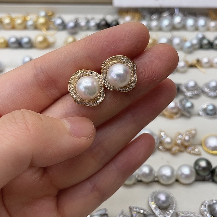 银S925镶嵌海水珍珠耳饰