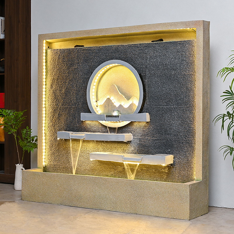 水幕墙屏风假山流水喷泉酒店会所办公室公司玄关背景墙庭院摆件