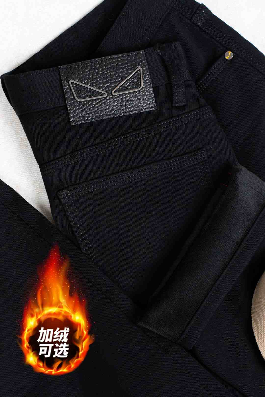 男拉链秋冬意大利男士休闲黑色牛仔裤加绒显瘦休闲商务