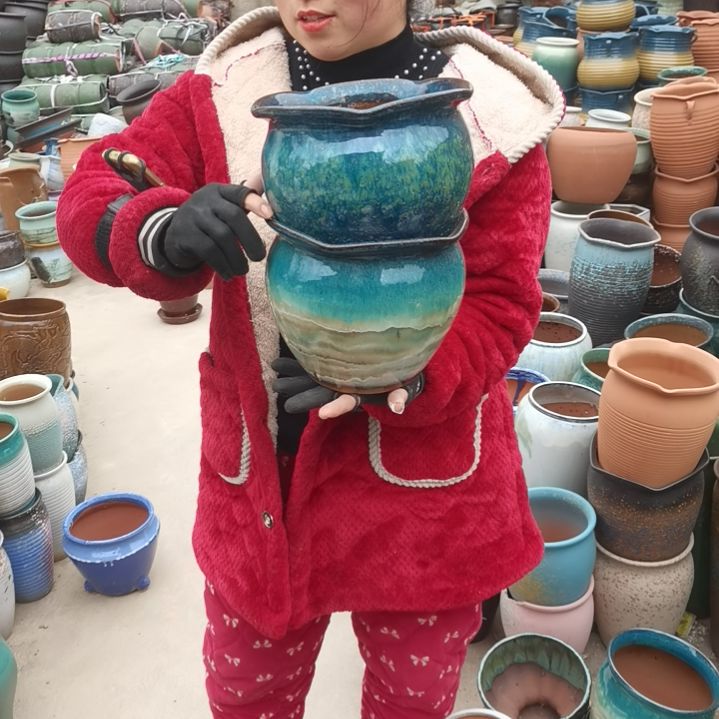 红陶口20高16两个盆子