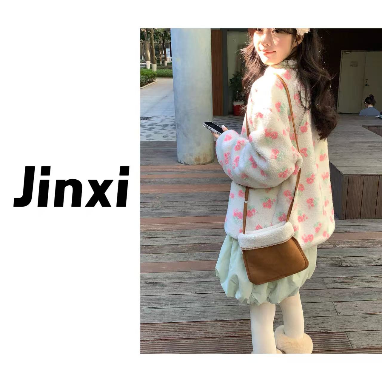 金喜家-【碎花羔羔毛】韩系甜美风系扣碎花羔羔毛外套（中厚）