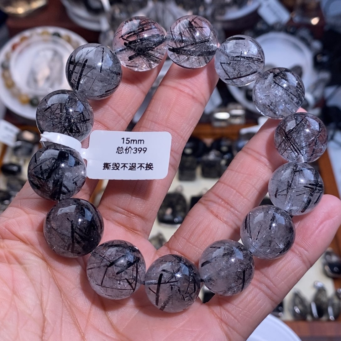 水晶手链未镶嵌黑发晶15mm入门款