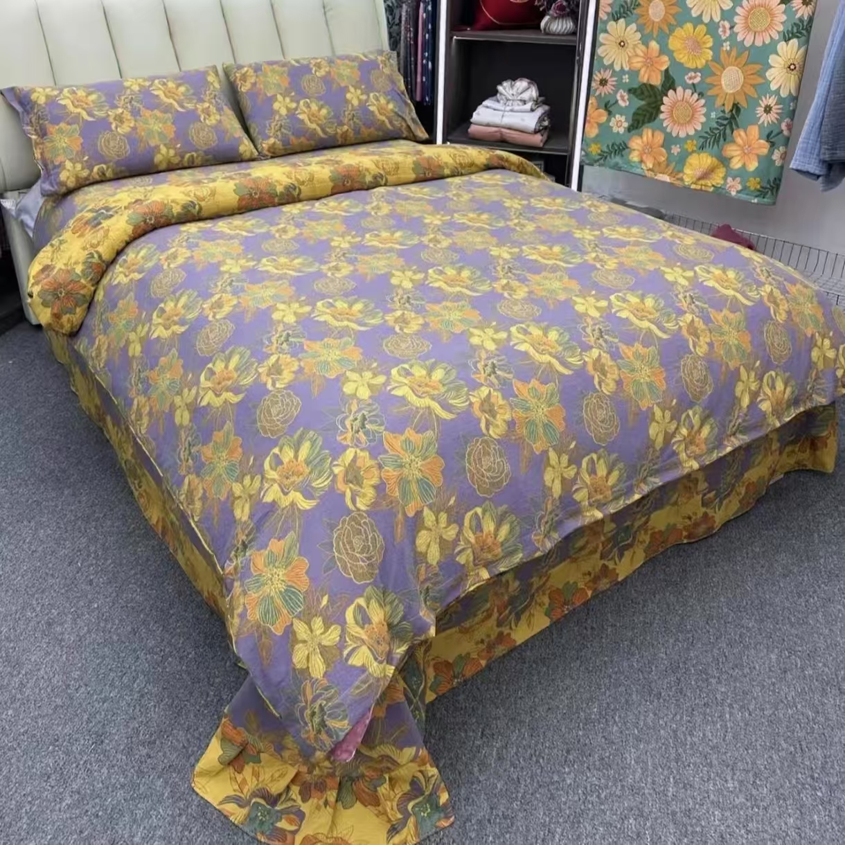 轻奢双层纱亲肤棉被罩--金彩花韵（纽扣款）