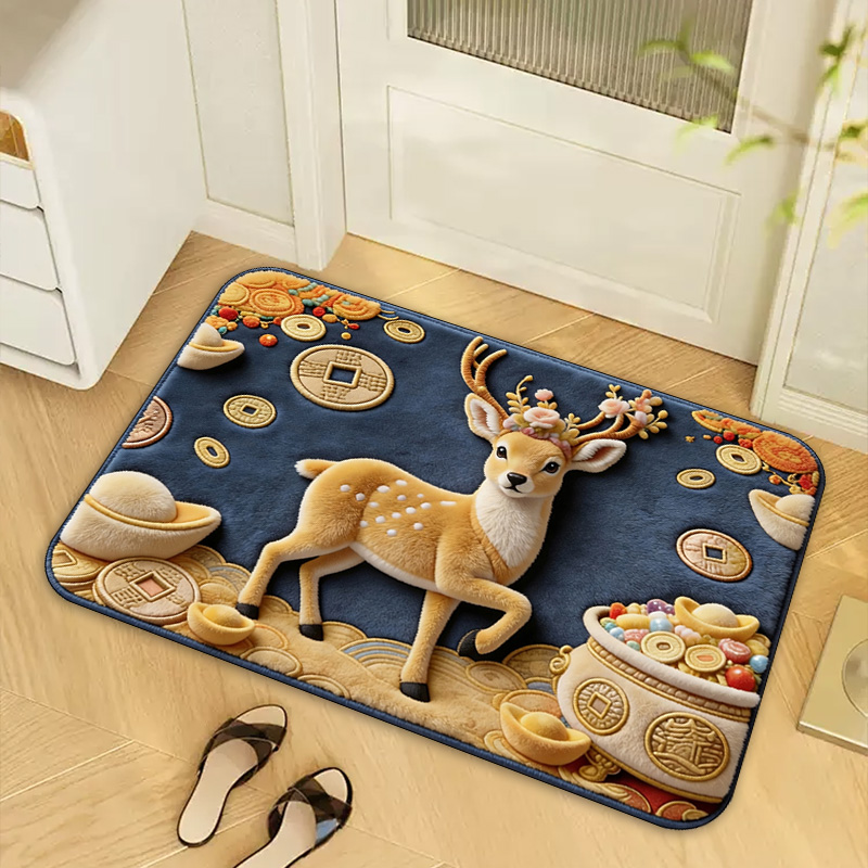 60x90cm招财小鹿地垫沥水垫卫生间吸水防滑垫入户门浴室卧室垫