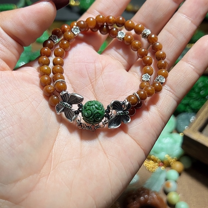 翡翠手串银S925镶嵌翡翠手串